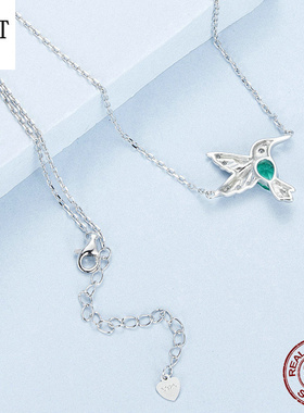 原创热卖款绿色蜂鸟项链女 春日小众自然风925纯银个性水滴锁骨链