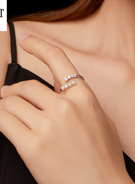 原创简约珍珠莫桑钻开口戒指淑女