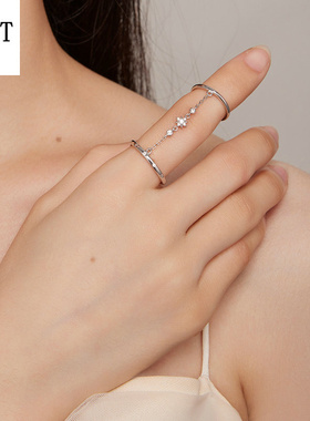 新款s925纯银链条双环开口戒指 欧美高级感时尚极简风指环手饰