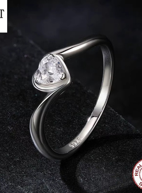 【送证书】时尚轻奢爱心莫桑石戒指s925纯银莫桑钻简约手饰指环女