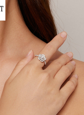 原创满镶锆石玫瑰花戒指婚戒 高级奢华风s925纯银戒指手饰饰品女