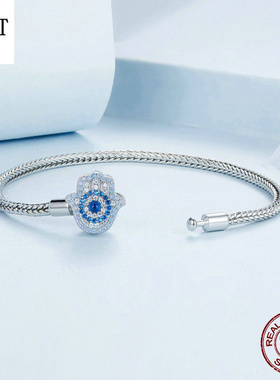 新款法蒂玛守护之手基础手链 欧美潮流925纯银手掌眼睛蛇骨链手镯