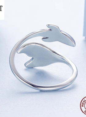梦幻孔雀鱼开口戒S925纯银海洋动物鲸鱼尾巴高端戒指小清新手饰女