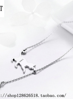 hfgt欧美爆款顽皮小猫纯银项链