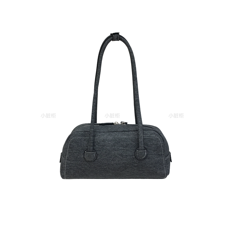 小脏柜 韩国小众手提仿牛仔保龄球波士顿包时尚女单肩腋下法棍包 - 图3