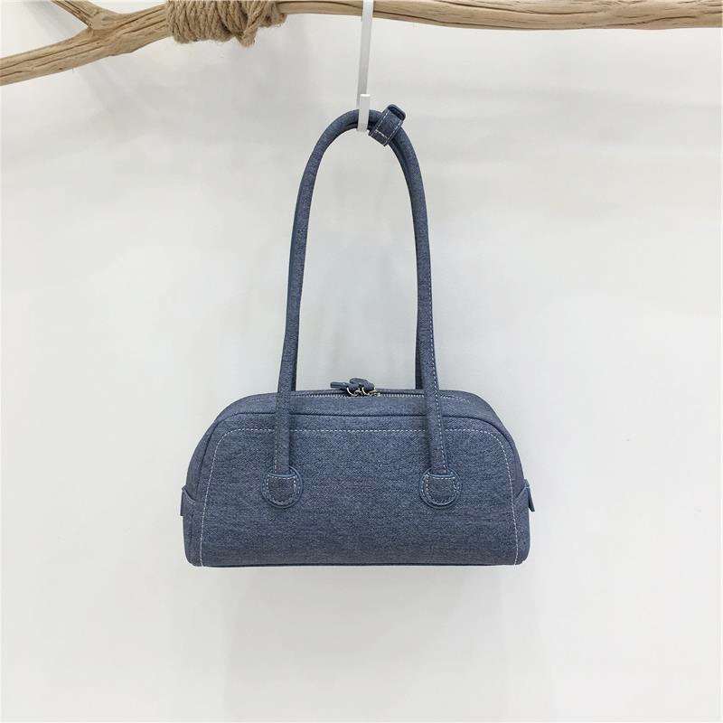 小脏柜 韩国小众手提仿牛仔保龄球波士顿包时尚女单肩腋下法棍包 - 图0