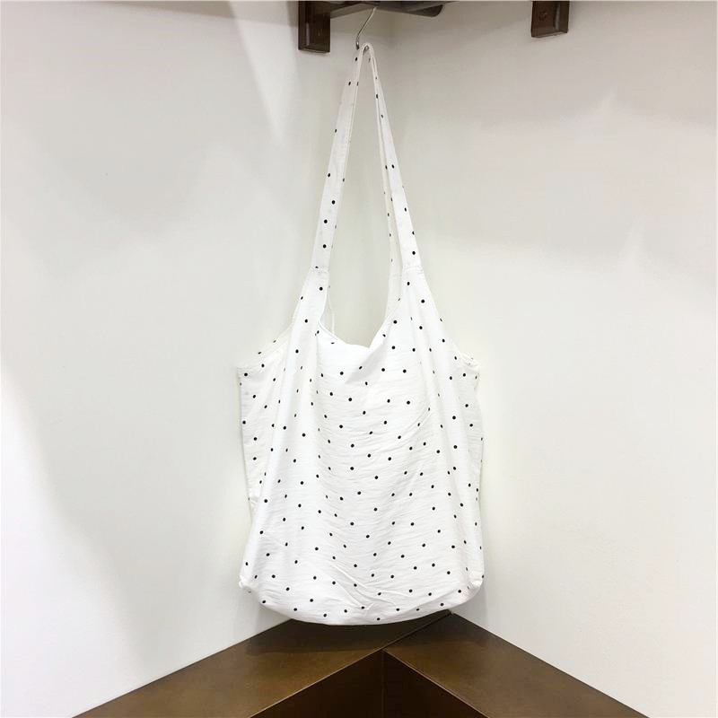 小脏柜 韩国ins小众波点格子帆布购物袋轻便夏季大容量单肩托特包,淘宝优惠券,粉丝福利购,淘宝优惠卷