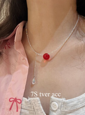 实拍Tveracc韩国进口复古红色琉璃串珠项链女叠戴ins锁骨链短项链