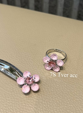 Tver韩国进口施钻樱花戒指开口 花朵发夹 ins细腻唯美首饰发饰
