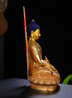 药师佛佛像摆件纯铜仿尼泊尔精工鎏金藏传密宗琉璃光如来佛像摆件