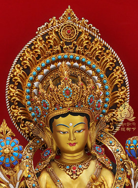 尼泊尔工艺绿度母佛像铜鎏金藏式居家供佛像绿度母像摆件7寸10寸