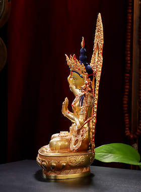 文殊菩萨佛像摆件纯铜仿尼泊尔全鎏金藏传密宗佛台藏传文殊普贤像
