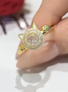 旋转招贝才猫戒指轻奢小众设计感开口食指灵动日常通勤戒指女时尚