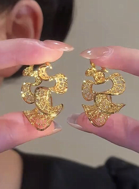 镂空金色波浪裙摆耳圈耳环时尚