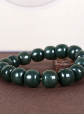 天然和田青玉老形算盘珠手串