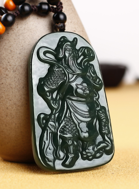 天然和田玉关公吊坠男女款