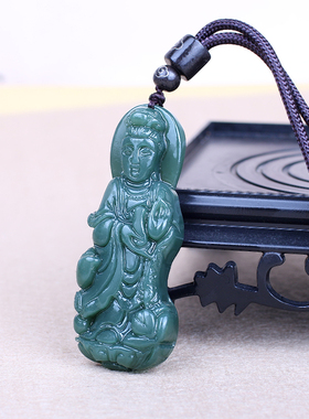 天然和田玉站观音菩萨吊坠