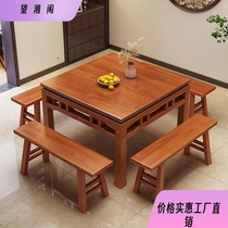 Solid wood Custom Commercial Chinese Tide Wind Xiangvegetable Pavilion Catering Noodle Restaurant Tea Building Hot Pot long Bench Table And Chairs Combination