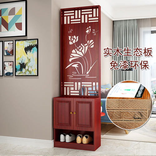 入户屏风客厅新中式镂空隔断柜装饰实木现代简约家用墙进门玄关柜 - 图0