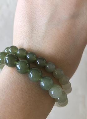 天然和田玉手串女渐变晴水青白玉珠子串珠散珠玉珠手链男女情侣款