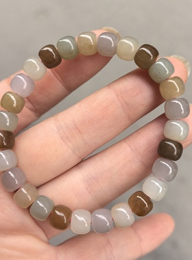 天然玉石和田玉手链多宝手串卡6*8mm老型珠圆珠桶珠手串单圈男女