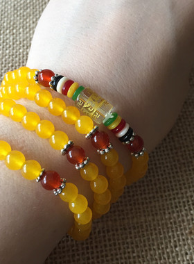 天然石英岩玉手串水晶黄玉手链手串多圈多层旺夫石时尚饰品女士款