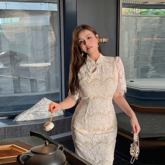 MB plus size women's lace cheongsam dress