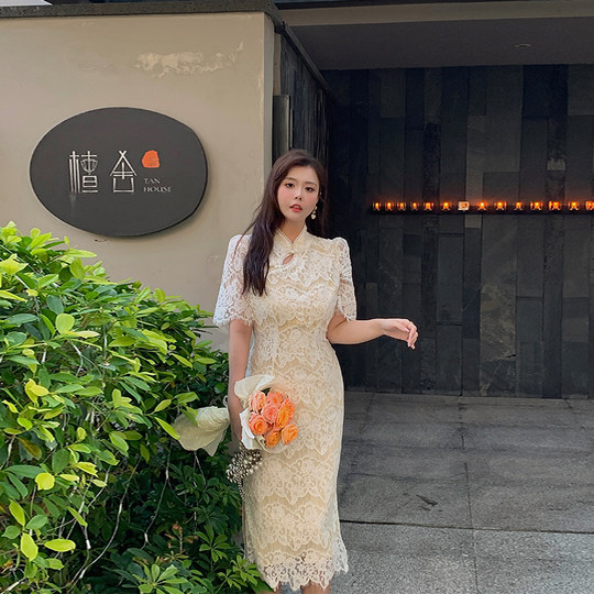 MB plus size women's lace cheongsam dress