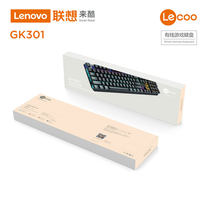 Lenovo/联想来酷GK301有线机械键盘笔记本台式通用电脑电竞混光青-图0