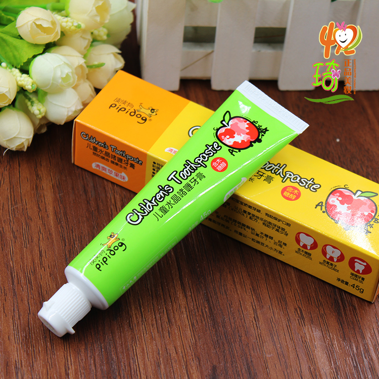 2送1皮皮狗儿童牙膏45g 水晶啫喱牙膏草莓苹果水蜜桃味含木糖醇正 - 图0