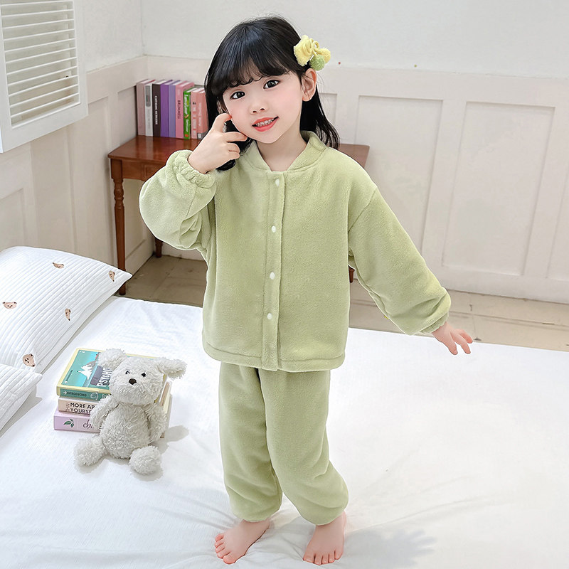 女童加绒睡衣秋冬季儿童女宝宝法兰绒双层加厚开衫保暖家居服套装,淘宝优惠券,粉丝福利购,淘宝优惠卷
