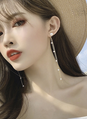 珍珠流苏长款潮夏仙气仙女耳夹
