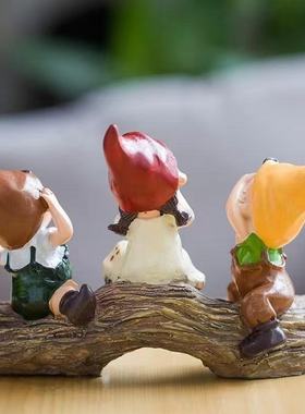 坐树桩三不小孩 树脂娃娃 节日礼品 厂家直销 田园系列家居摆件