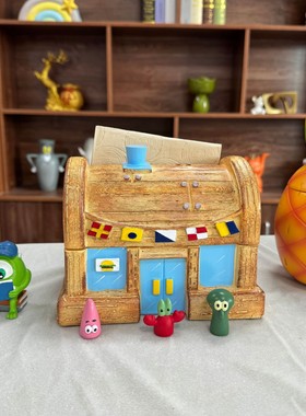 海绵宝宝蟹堡王纸巾盒收纳盒卡通可爱树脂书桌餐桌桌面摆件礼物