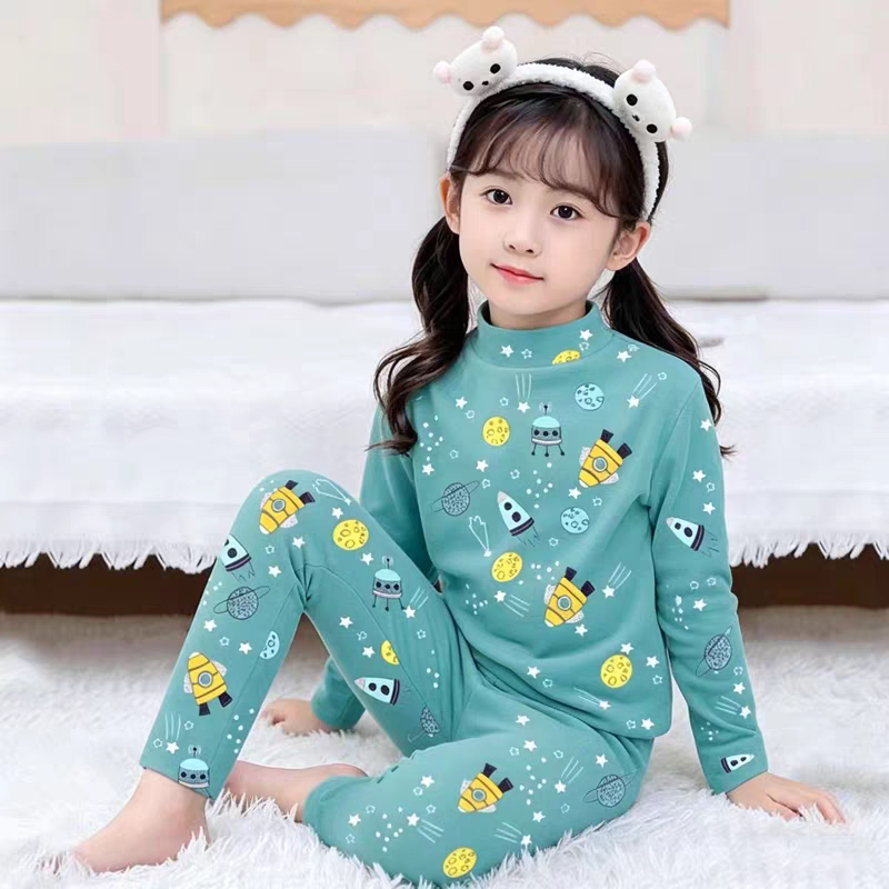 DeRong Warm Children's Home Clothing Underwear Set for Big Children Autumn and Winter Long Sleeve Pajamas for Boys and Girls Bottoming Autumn Clothes