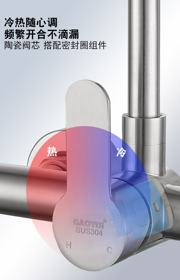 厨房入墙式水龙头304不锈钢冷热阳台洗衣池水槽洗碗洗菜盆混水阀
