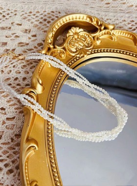 显白叠戴珍珠项链小众高级感缠绕