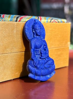 天然老矿青金石原矿雕刻佛挂坠