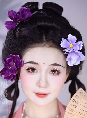 格格间原创【伊落】春日唐风绢花发簪紫色侧戴仙气汉服古风配饰