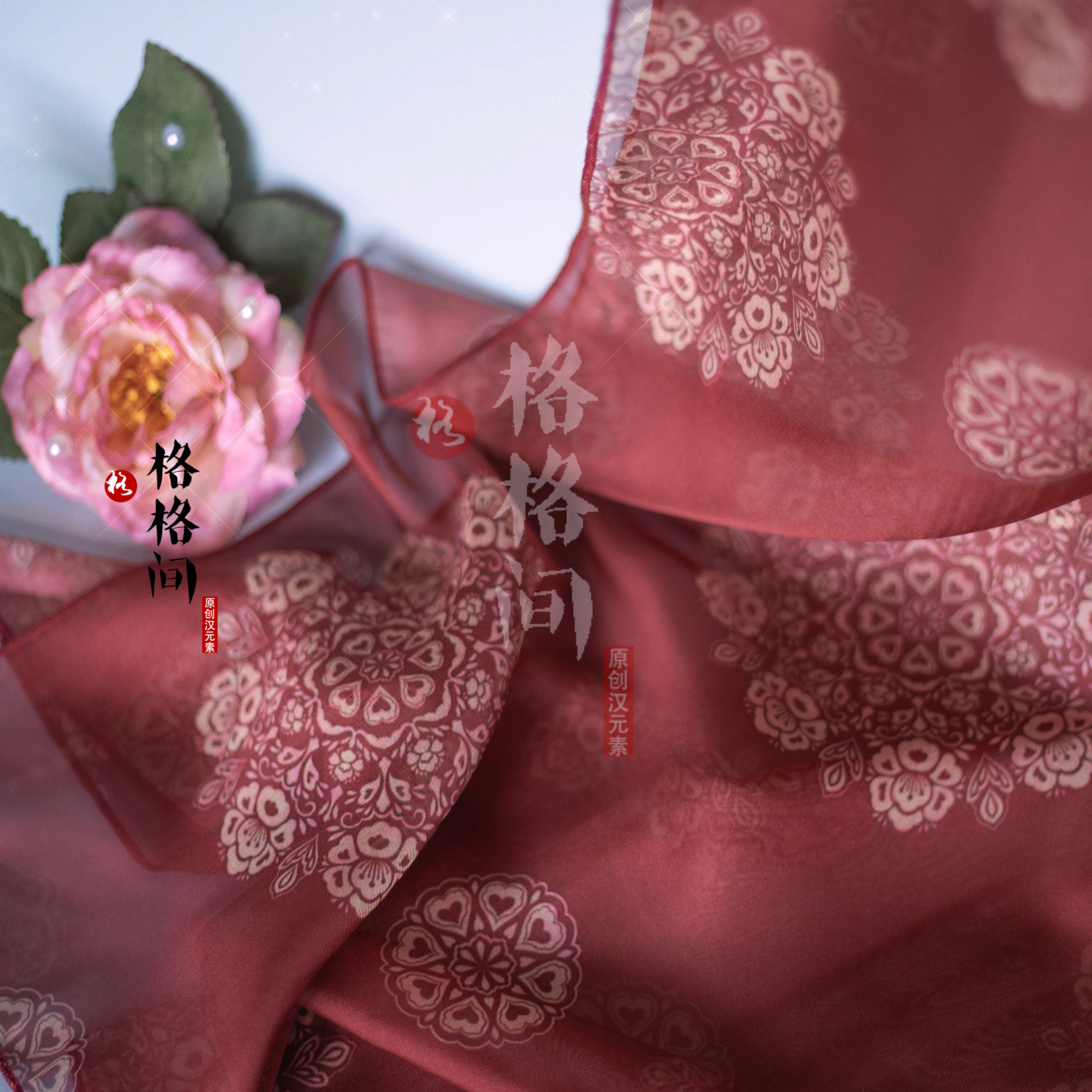 格格间原创【春水】汉服披帛女蓝色雪纺印花敦煌百搭飘带复原唐风,淘宝优惠券,粉丝福利购,淘宝优惠卷