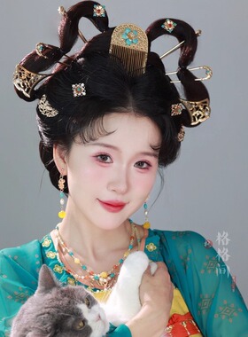 格格间原创【武祯】子夜归田曦薇同款小唐风可爱汉服发饰套装发簪