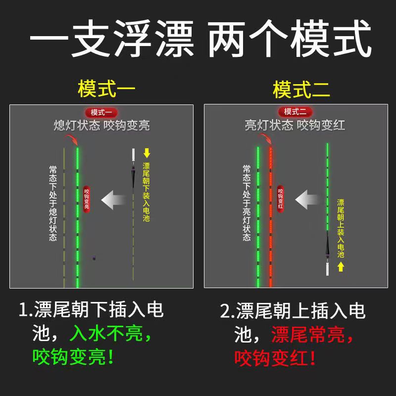 全绿阴天尾入水不亮咬钩变亮夜钓专用电子漂日夜两用隐形夜光浮漂-图0