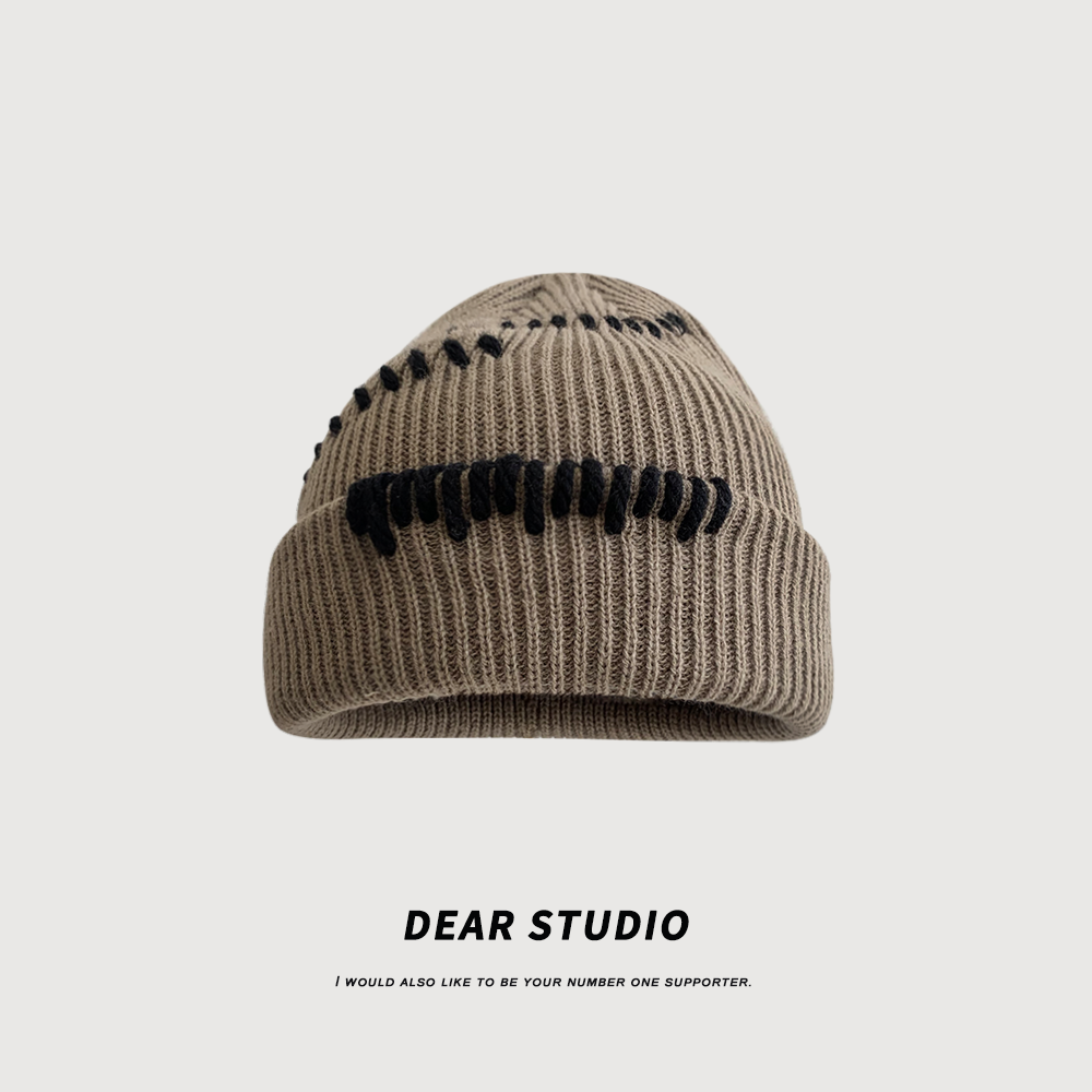 韩版网红款手工缝线针织帽子女秋冬百搭保暖街头护耳套头毛线帽男,淘宝优惠券,粉丝福利购,淘宝优惠卷