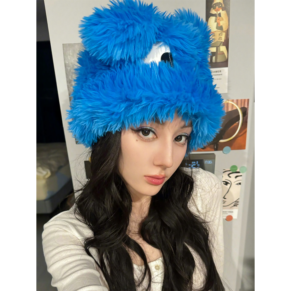 迪丽热巴同款可爱蓝色小狗毛绒套头帽子女秋冬保暖防寒护耳毛线帽,淘宝优惠券,粉丝福利购,淘宝优惠卷