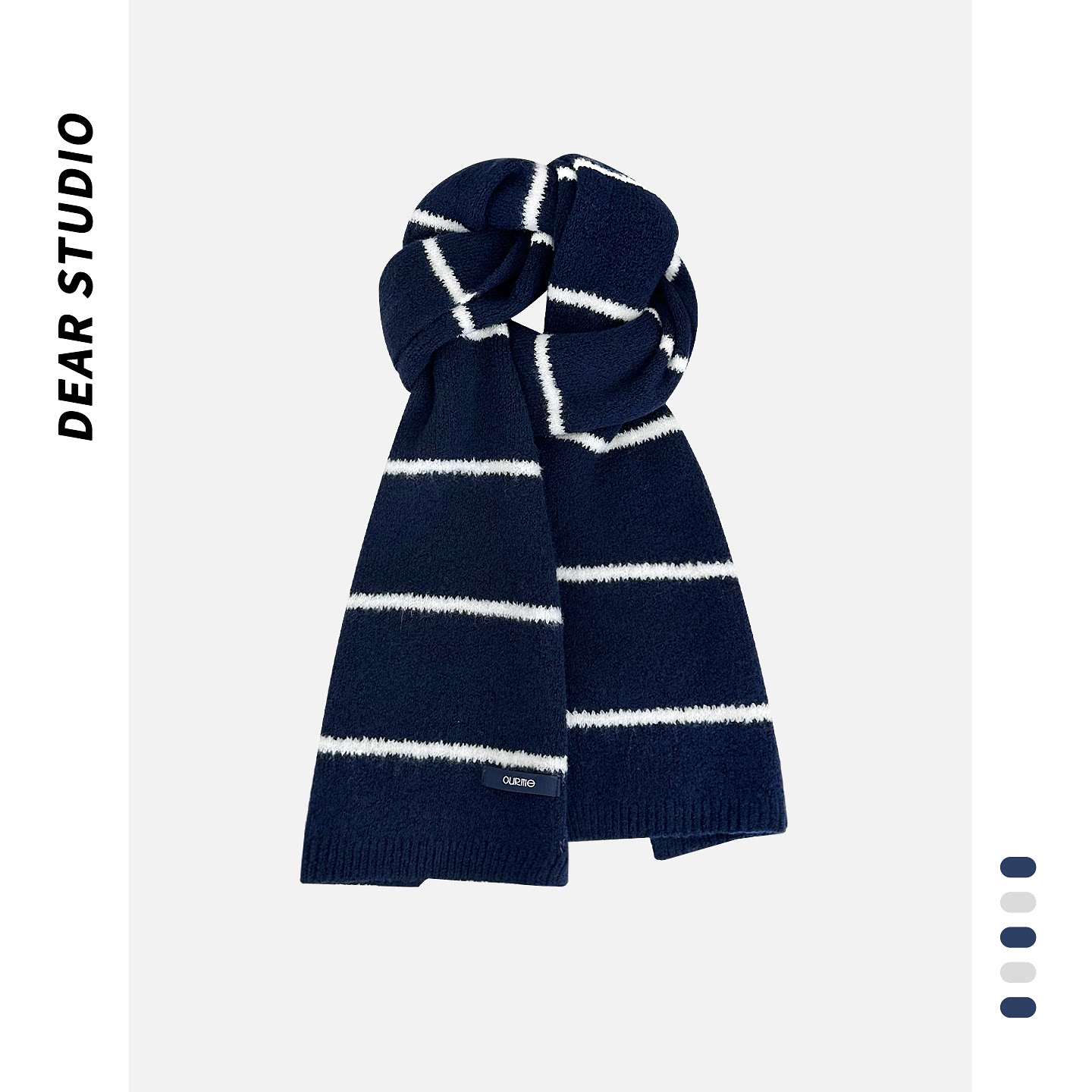 韩版藏青色条纹学院风针织围巾女秋冬季加厚保暖百搭情侣毛线围脖