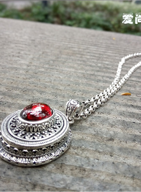 纯银可以打开盒子红宝石复古吊坠