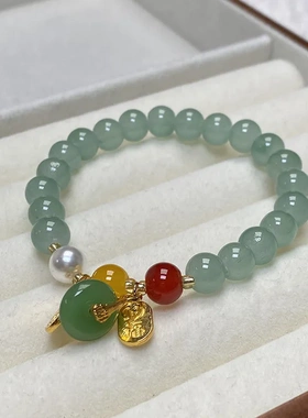 东陵绿色珠复古绿色平安扣轻奢手串单圈手链