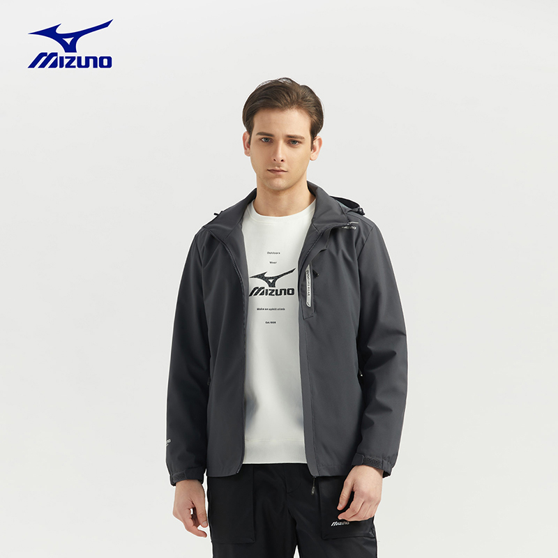 Mizuno/美津浓男士防水连帽春季防风衣户外休闲夹克登山外套上衣-图2