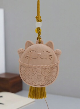 泰山桃木王招财猫手工编绳钥匙扣
