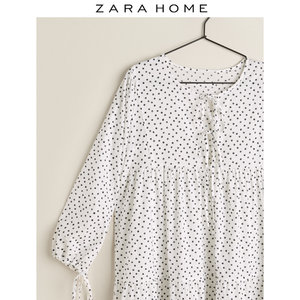 Zara Home 家居服可外穿白色波点宽松绑带长款连衣裙 41436532251
